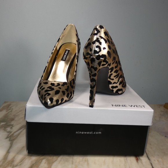 Sexy NINE WEST Women's Tatiana3 Stiletto Pumps Gold Leopard 8.5 - Picture 2 of 14